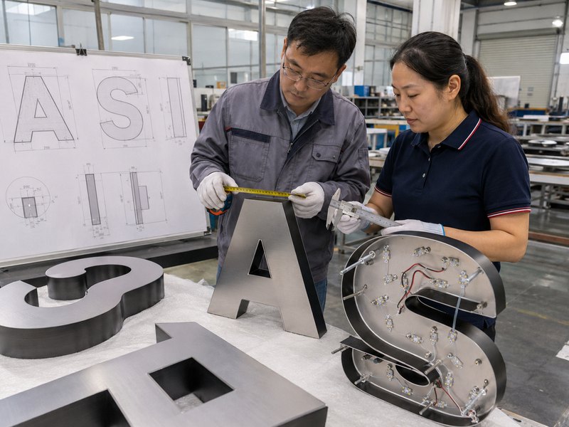 Channel letter dimensions, mounting and wiring checked before sign production