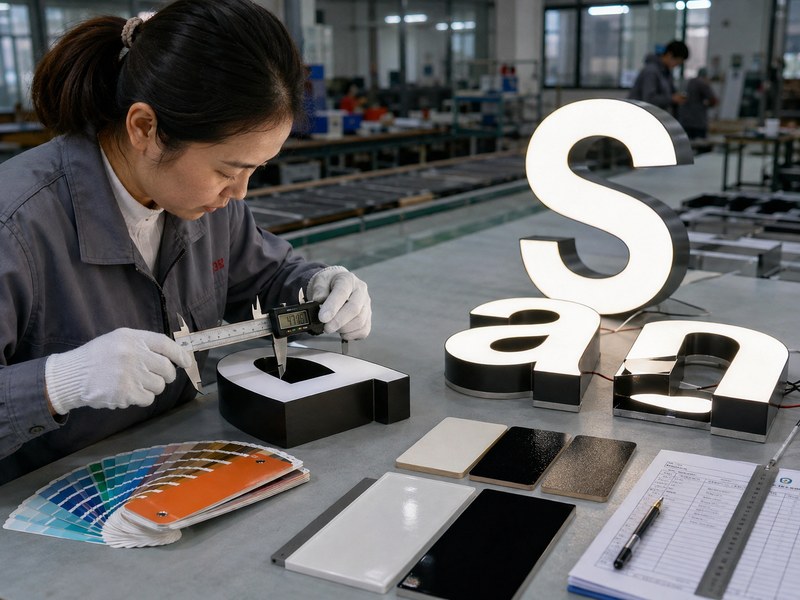 Custom sign quality standards for dimensions color finish and LED illumination