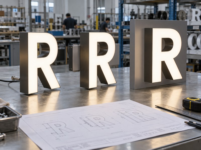 Different channel letter constructions used to compare sign quotations
