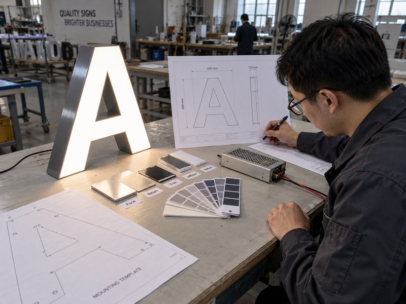Sign specification and sample approval before custom sign production