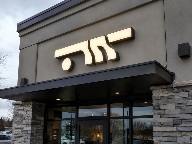Outdoor channel letters showing site conditions that affect sign specifications