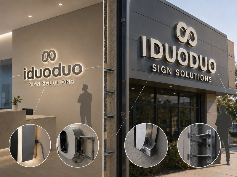 Technical comparison of indoor and outdoor sign structures and mounting methods