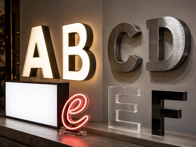 Comparison of illuminated and non-illuminated custom sign types