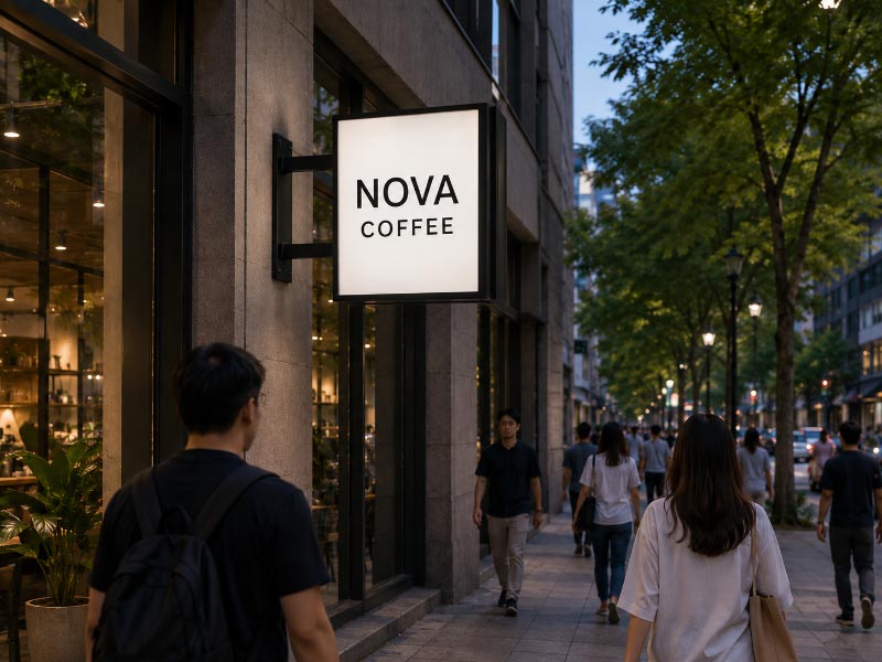 Readable double-sided projecting sign visible from both sidewalk directions