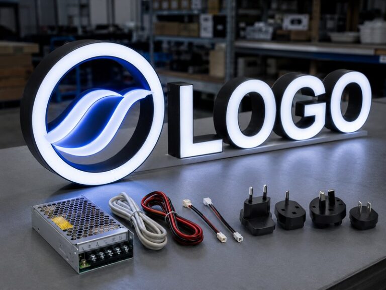 Custom LED sign with voltage, power supply and plug configuration