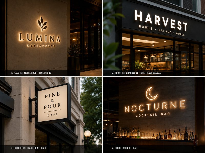 Signage solutions for fine dining, fast-casual restaurants, cafés and modern bars