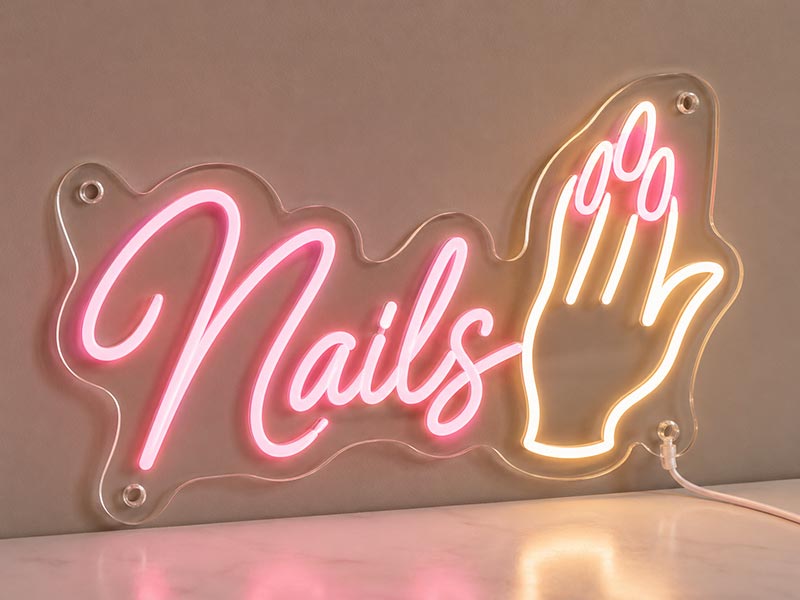 Soft LED nail salon sign with acrylic backing