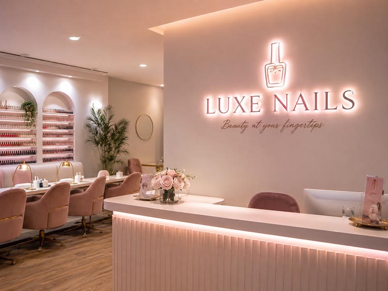Soft light LED wall sign for nail salon interior