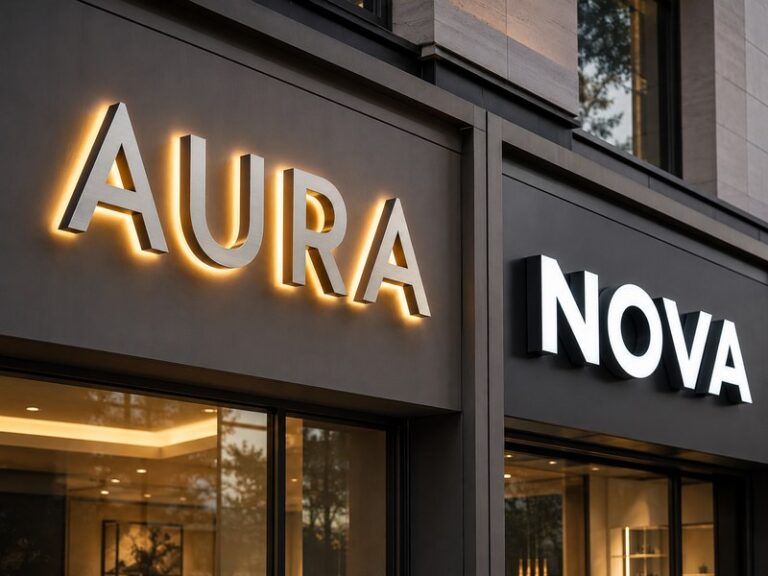 Stainless steel and aluminum channel letters displayed in one commercial signage setting