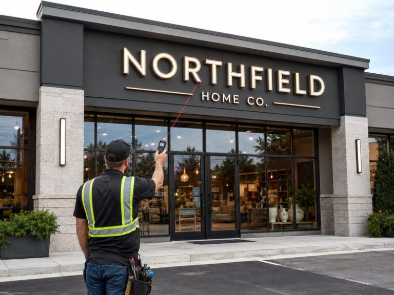 Sign professional measuring a storefront for custom channel letters