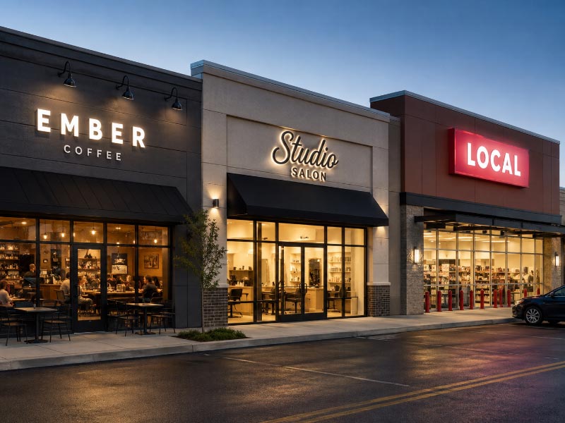 Storefront sign options using channel letters and cabinet signs