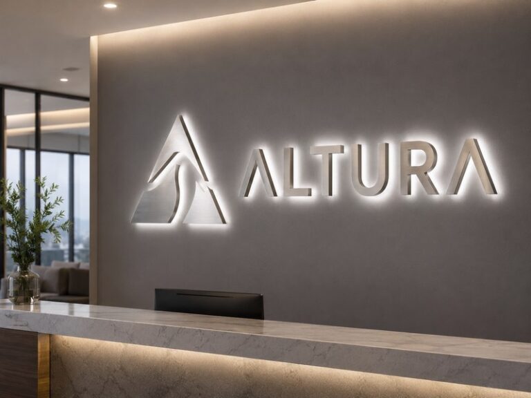 Halo-lit channel letters mounted on a gray wall with a soft and even white rear glow