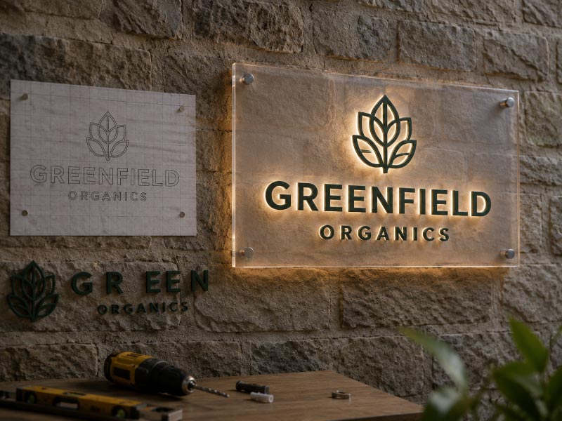 Backboard logo sign used on textured wall for better installation and readability