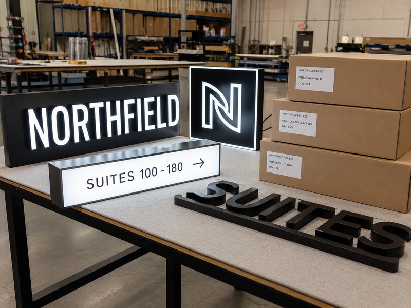 White-label custom signs prepared with neutral packaging for an advertising agency