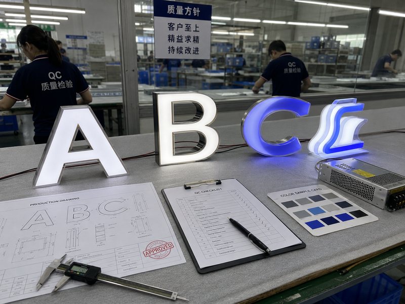 White-label custom sign quality agreement with approved drawings and finished illuminated signage