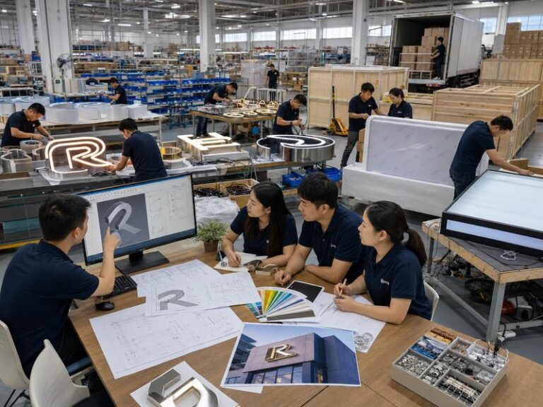 Wholesale custom sign manufacturing workflow from RFQ review to finished export-ready signage.