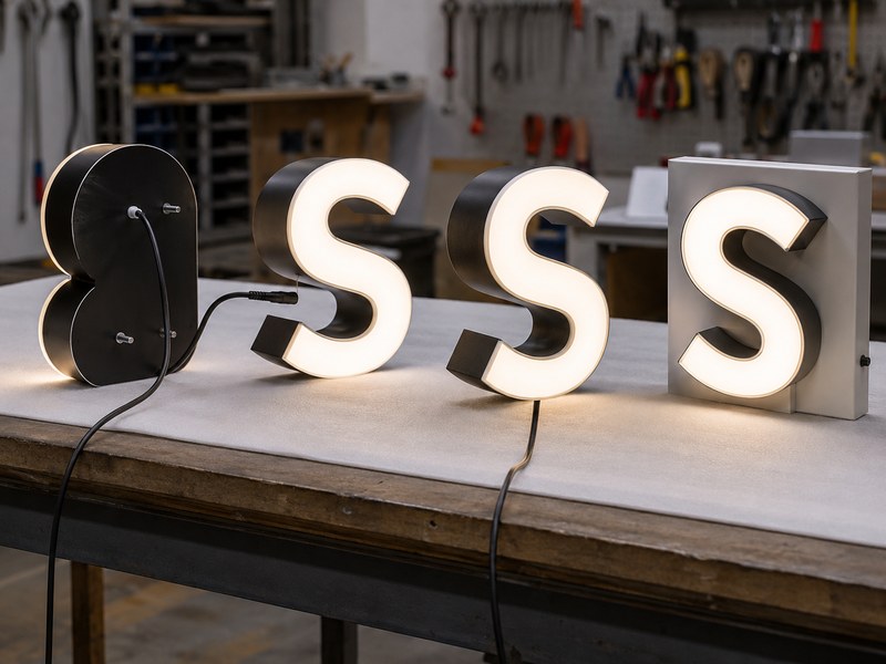 Rear side bottom and raceway wire exit options for custom illuminated signs
